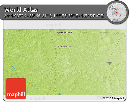 Physical 3D Map of the Area around 24° 2' 59" S, 145° 25' 30" E