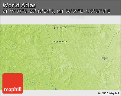 Physical 3D Map of the Area around 24° 2' 59" S, 145° 25' 30" E