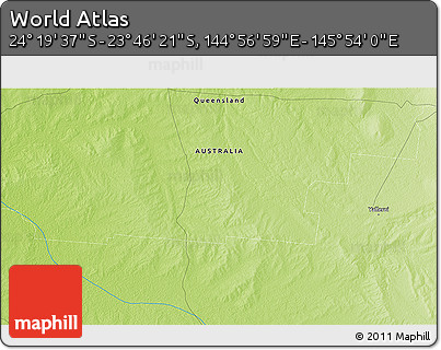 Physical 3D Map of the Area around 24° 2' 59" S, 145° 25' 30" E