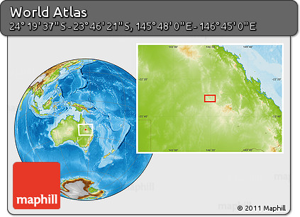Physical Location Map of the Area around 24° 2' 59" S, 146° 16' 30" E
