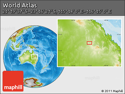 Physical Location Map of the Area around 24° 2' 59" S, 146° 16' 30" E