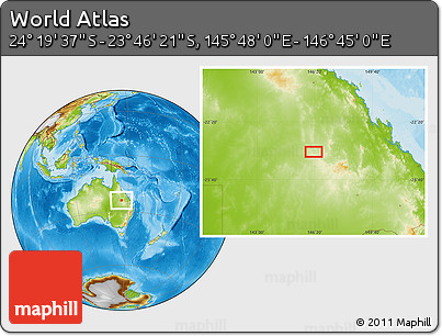 Physical Location Map of the Area around 24° 2' 59" S, 146° 16' 30" E