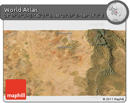 Satellite 3D Map of the Area around 24° 2' 59" S, 148° 49' 29" E