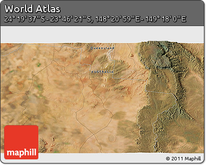 Satellite 3D Map of the Area around 24° 2' 59" S, 148° 49' 29" E
