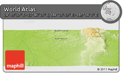 Physical Panoramic Map of the Area around 24° 2' 59" S, 148° 49' 29" E