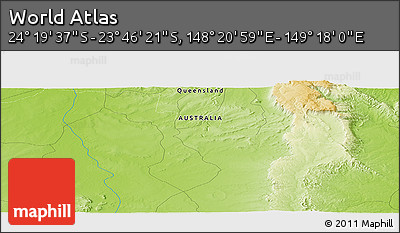 Physical Panoramic Map of the Area around 24° 2' 59" S, 148° 49' 29" E