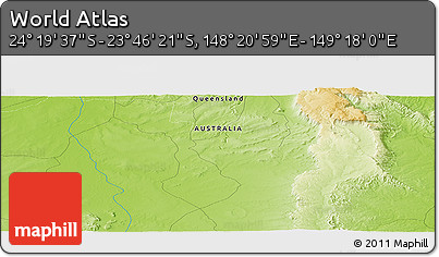 Physical Panoramic Map of the Area around 24° 2' 59" S, 148° 49' 29" E