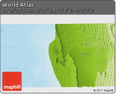 Physical 3D Map of the Area around 24° 2' 59" S, 14° 31' 30" E