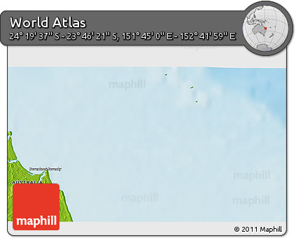 Physical 3D Map of the Area around 24° 2' 59" S, 152° 13' 29" E