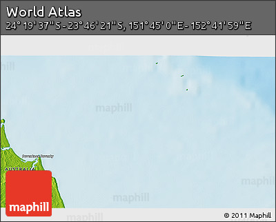 Physical 3D Map of the Area around 24° 2' 59" S, 152° 13' 29" E
