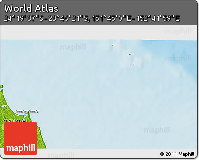 Physical 3D Map of the Area around 24° 2' 59" S, 152° 13' 29" E