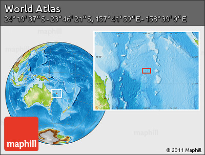 Physical Location Map of the Area around 24° 2' 59" S, 158° 10' 30" E