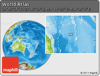 Physical Location Map of the Area around 24° 2' 59" S, 158° 10' 30" E