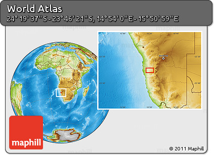 Physical Location Map of the Area around 24° 2' 59" S, 15° 22' 30" E