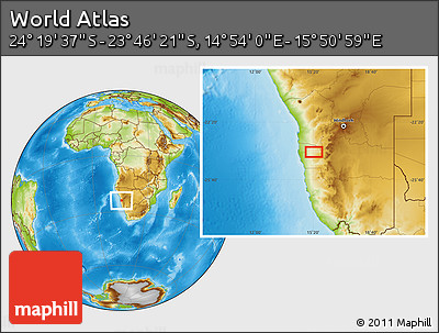 Physical Location Map of the Area around 24° 2' 59" S, 15° 22' 30" E