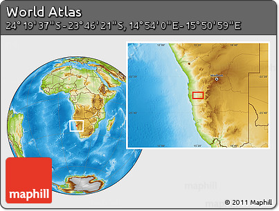 Physical Location Map of the Area around 24° 2' 59" S, 15° 22' 30" E