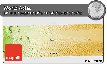 Physical Panoramic Map of the Area around 24° 2' 59" S, 15° 22' 30" E