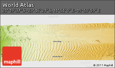 Physical Panoramic Map of the Area around 24° 2' 59" S, 15° 22' 30" E