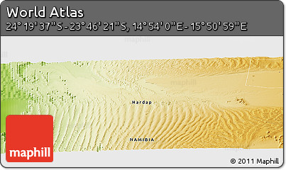 Physical Panoramic Map of the Area around 24° 2' 59" S, 15° 22' 30" E