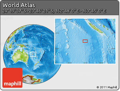 Physical Location Map of the Area around 24° 2' 59" S, 163° 16' 30" E