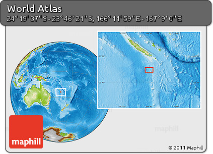 Physical Location Map of the Area around 24° 2' 59" S, 166° 40' 30" E