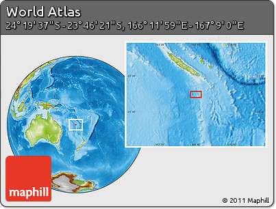 Physical Location Map of the Area around 24° 2' 59" S, 166° 40' 30" E