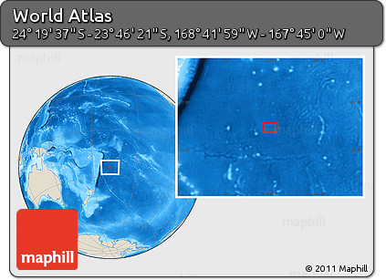 Shaded Relief Location Map of the Area around 24° 2' 59" S, 168° 13' 29" W