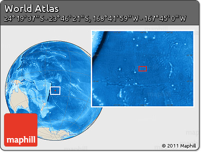 Shaded Relief Location Map of the Area around 24° 2' 59" S, 168° 13' 29" W