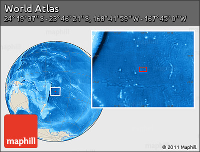 Shaded Relief Location Map of the Area around 24° 2' 59" S, 168° 13' 29" W