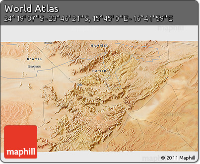 Satellite 3D Map of the Area around 24° 2' 59" S, 16° 13' 30" E