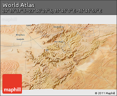 Satellite 3D Map of the Area around 24° 2' 59" S, 16° 13' 30" E