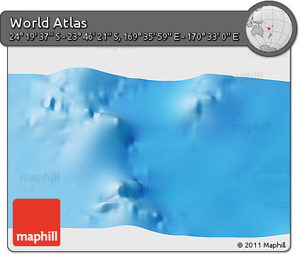 Physical 3D Map of the Area around 24° 2' 59" S, 170° 4' 29" E