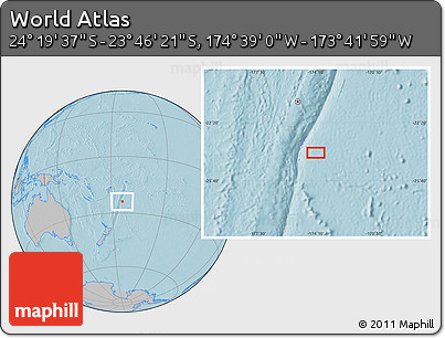 Gray Location Map of the Area around 24° 2' 59" S, 174° 10' 30" W, hill shading