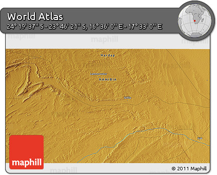 Physical 3D Map of the Area around 24° 2' 59" S, 17° 4' 30" E