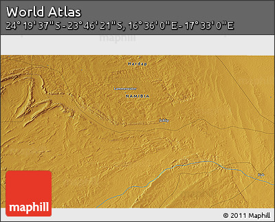 Physical 3D Map of the Area around 24° 2' 59" S, 17° 4' 30" E