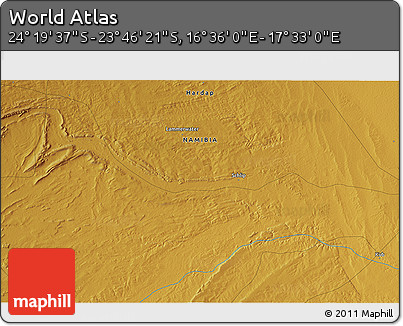 Physical 3D Map of the Area around 24° 2' 59" S, 17° 4' 30" E