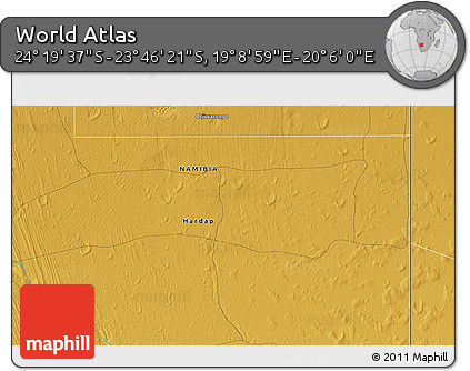 Physical 3D Map of the Area around 24° 2' 59" S, 19° 37' 30" E