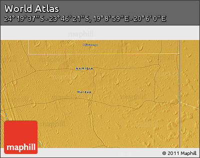Physical 3D Map of the Area around 24° 2' 59" S, 19° 37' 30" E
