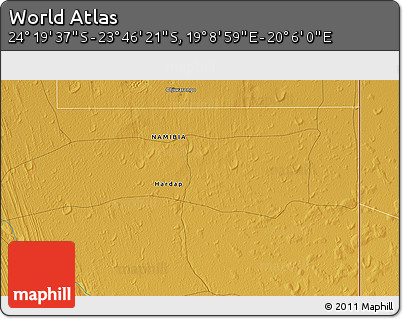 Physical 3D Map of the Area around 24° 2' 59" S, 19° 37' 30" E