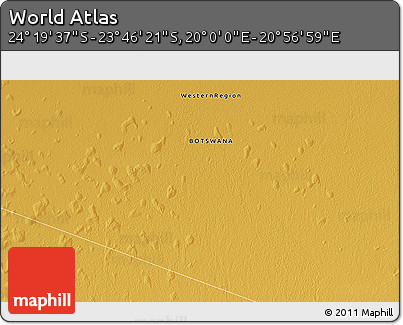Physical 3D Map of the Area around 24° 2' 59" S, 20° 28' 30" E