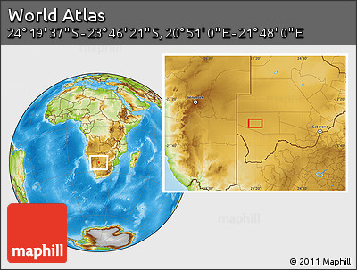 Physical Location Map of the Area around 24° 2' 59" S, 21° 19' 30" E