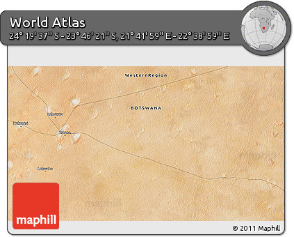 Satellite 3D Map of the Area around 24° 2' 59" S, 22° 10' 29" E