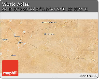 Satellite 3D Map of the Area around 24° 2' 59" S, 22° 10' 29" E