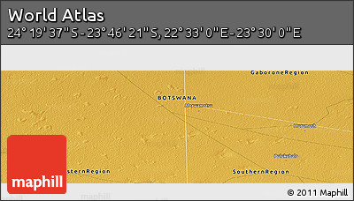 Physical Panoramic Map of the Area around 24° 2' 59" S, 23° 1' 29" E