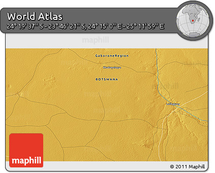 Physical 3D Map of the Area around 24° 2' 59" S, 24° 43' 30" E