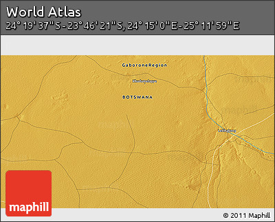 Physical 3D Map of the Area around 24° 2' 59" S, 24° 43' 30" E