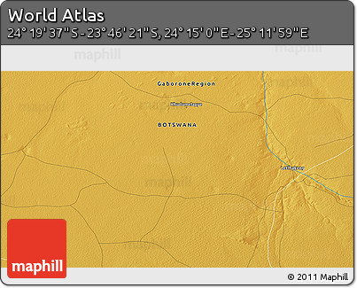Physical 3D Map of the Area around 24° 2' 59" S, 24° 43' 30" E