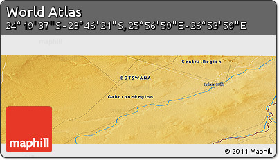 Physical Panoramic Map of the Area around 24° 2' 59" S, 26° 25' 29" E