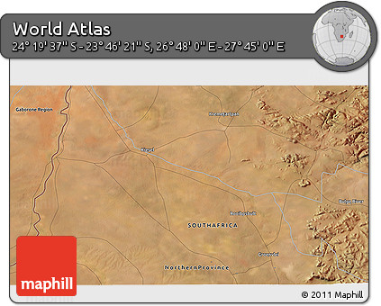 Satellite 3D Map of the Area around 24° 2' 59" S, 27° 16' 29" E
