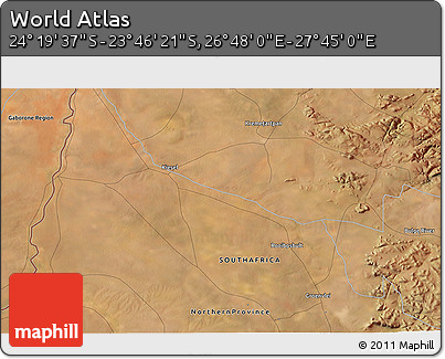 Satellite 3D Map of the Area around 24° 2' 59" S, 27° 16' 29" E